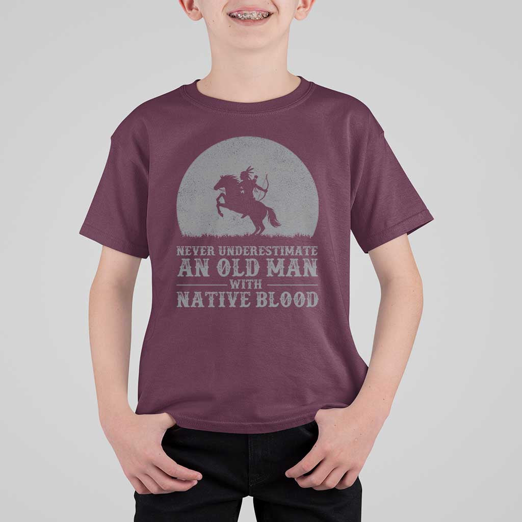 Never Underestimate An Old Man Native American Warrior T Shirt For Kid