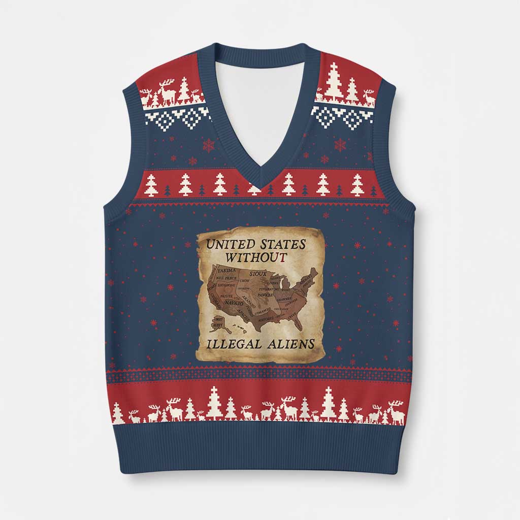 United States Without Illegal Aliens V-Neck Knit Sweater Vest Native Land Map