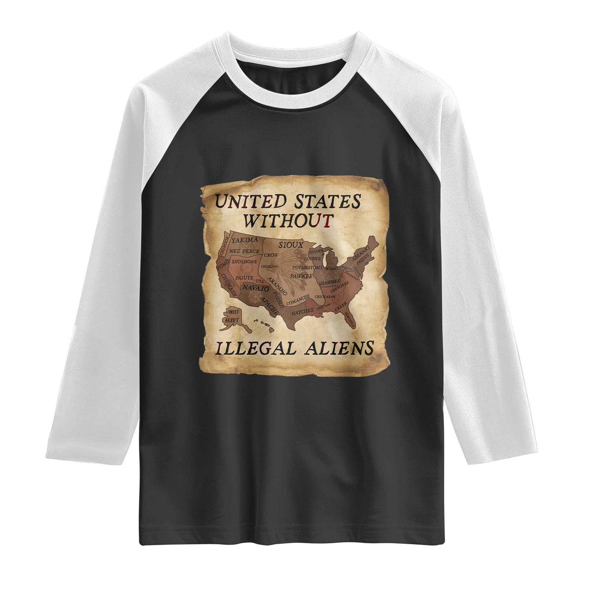 United States Without Illegal Aliens Raglan Shirt Native Land Map