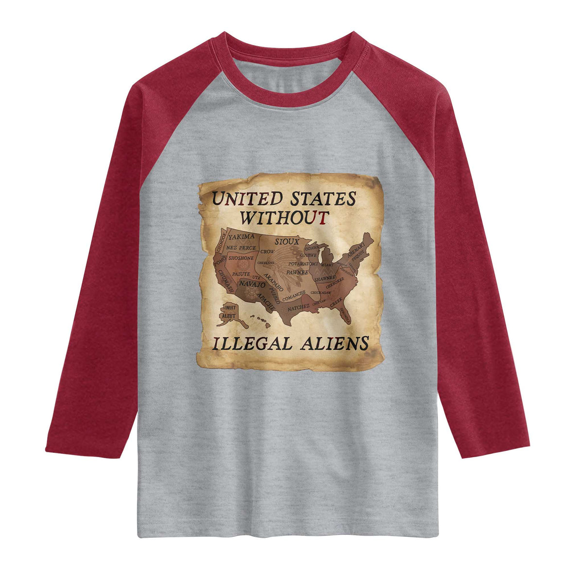 United States Without Illegal Aliens Raglan Shirt Native Land Map