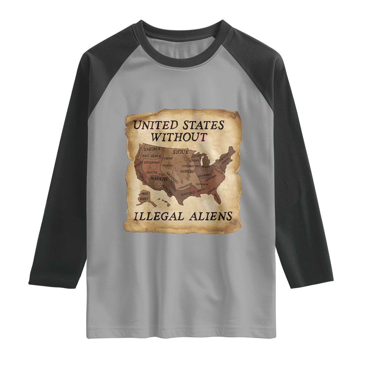 United States Without Illegal Aliens Raglan Shirt Native Land Map