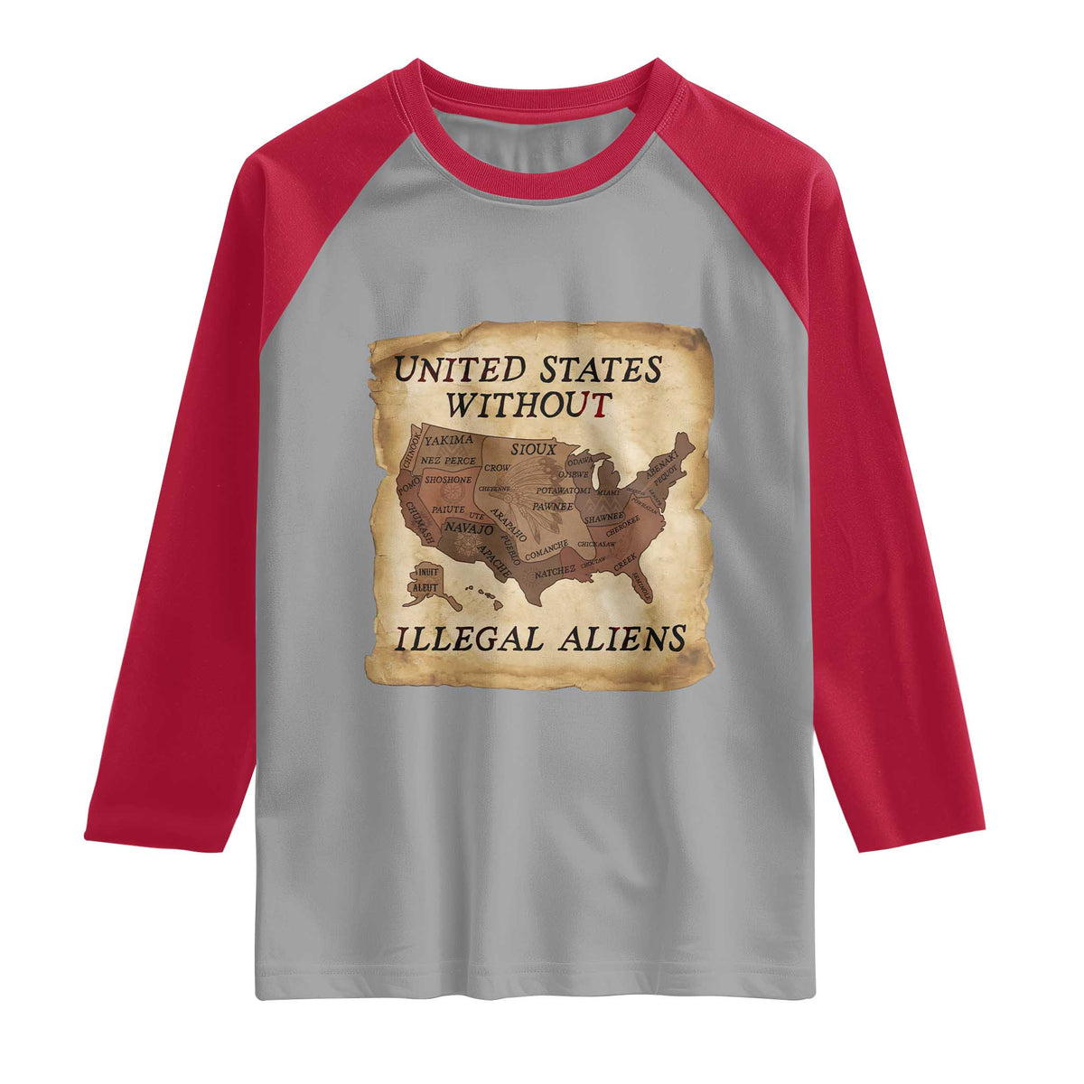 United States Without Illegal Aliens Raglan Shirt Native Land Map