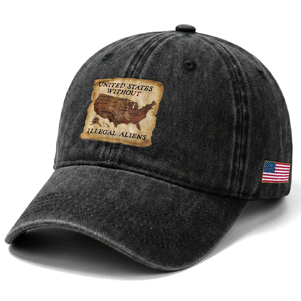 United States Without Illegal Aliens Washed Cotton Baseball Cap Native Land Map