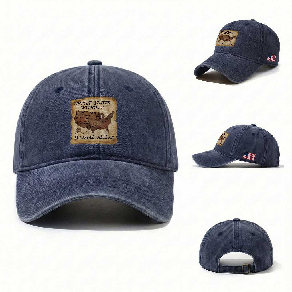 United States Without Illegal Aliens Washed Cotton Baseball Cap Native Land Map