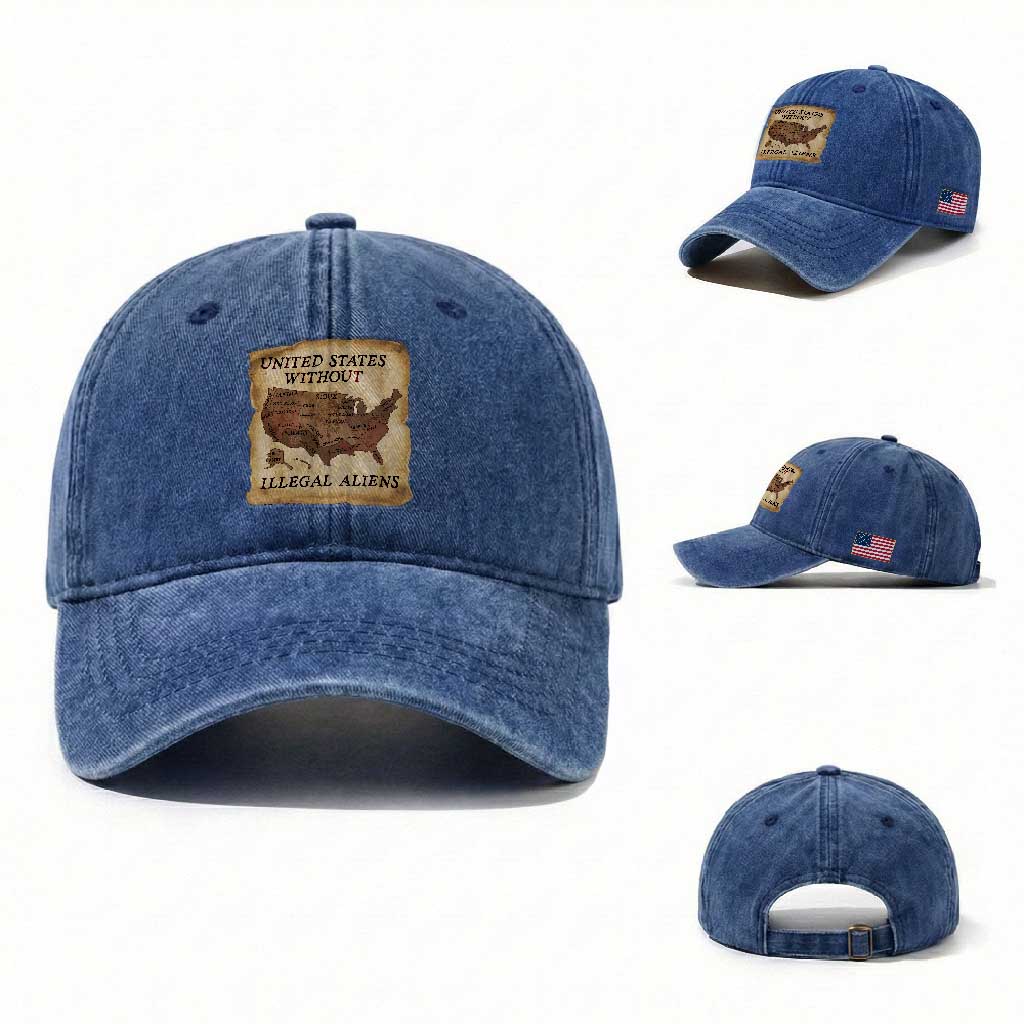 United States Without Illegal Aliens Washed Cotton Baseball Cap Native Land Map