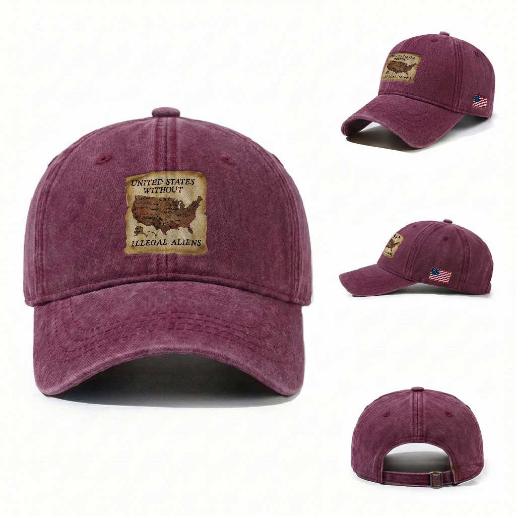 United States Without Illegal Aliens Washed Cotton Baseball Cap Native Land Map