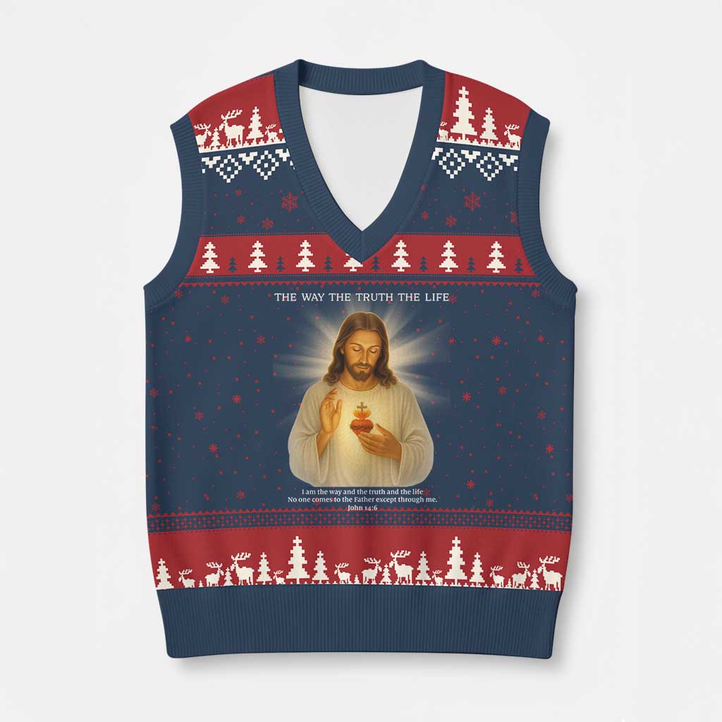 Jesus Christian Xmas V-Neck Knit Sweater Vest Cross Bible Verse Inspirational - Wonder Print Shop