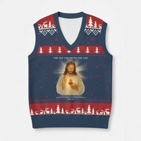 Jesus Christian Xmas V-Neck Knit Sweater Vest Cross Bible Verse Inspirational - Wonder Print Shop