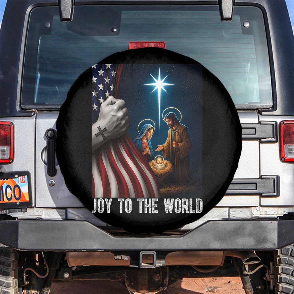 Jesus Christian Spare Tire Cover American Flag Joy To The World Christmas - Wonder Print Shop