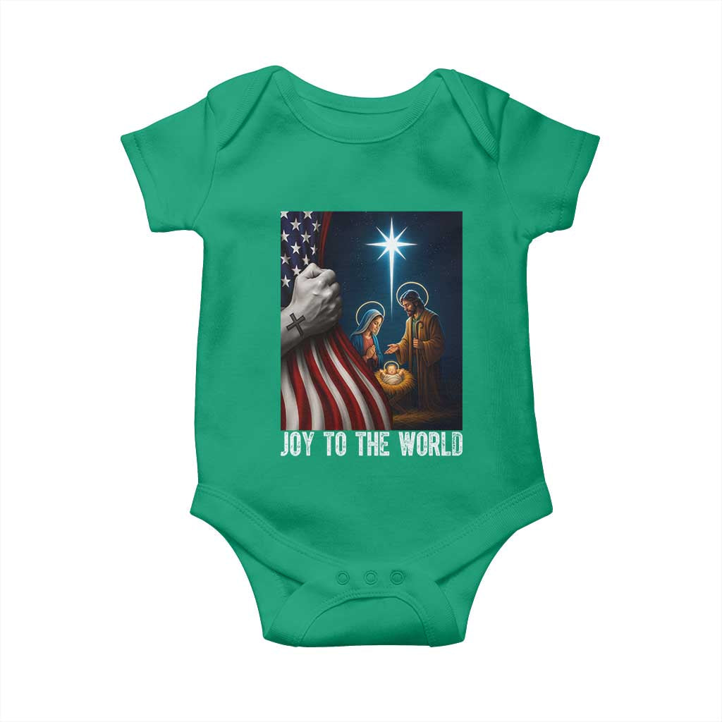 Jesus Christian Baby Onesie American Flag Joy To The World Christmas - Wonder Print Shop