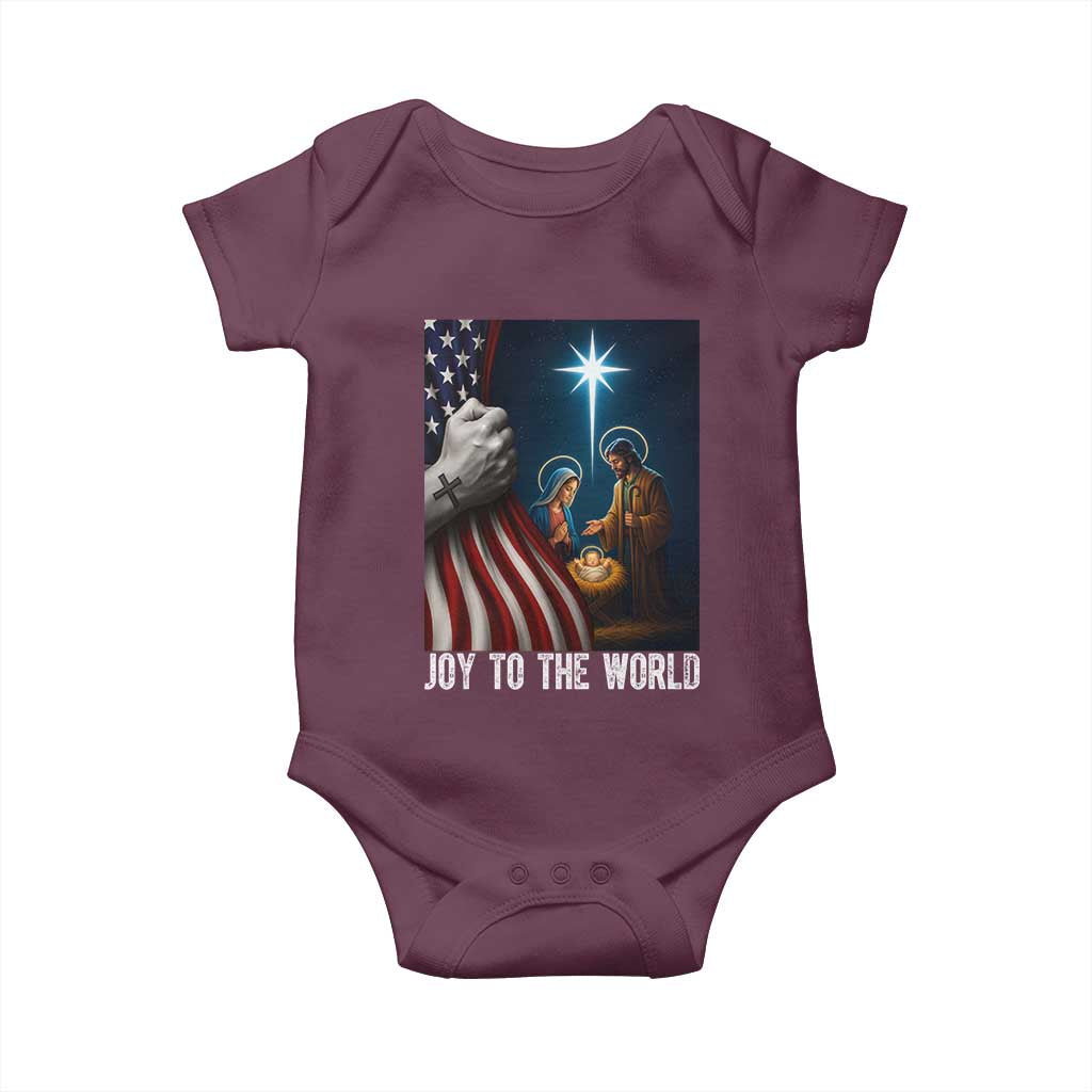 Jesus Christian Baby Onesie American Flag Joy To The World Christmas - Wonder Print Shop