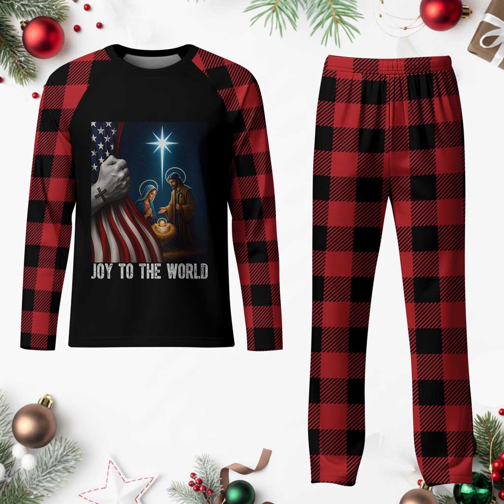 Jesus Christian Plaid Pajama Set American Flag Joy To The World Christmas - Wonder Print Shop