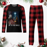 Jesus Christian Plaid Pajama Set American Flag Joy To The World Christmas - Wonder Print Shop