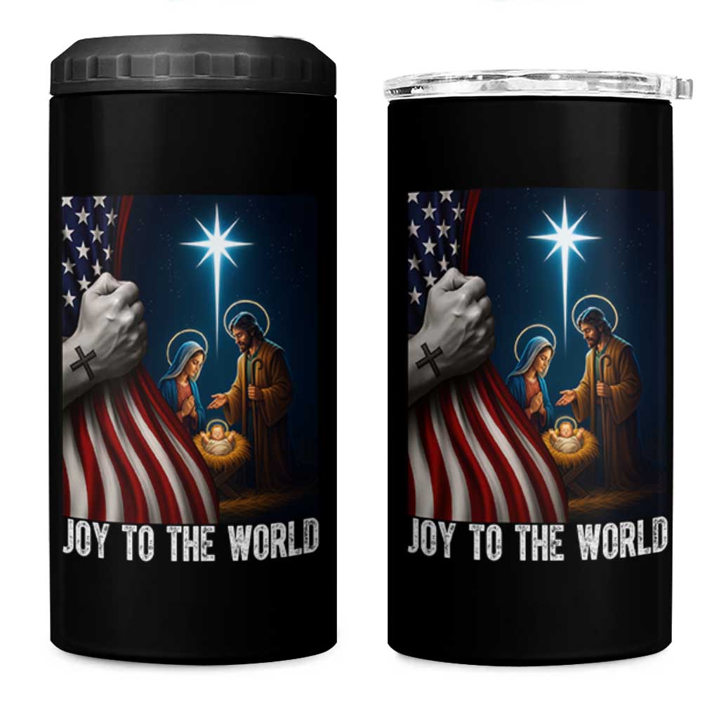 Jesus Christian 4 in 1 Can Cooler Tumbler American Flag Joy To The World Christmas - Wonder Print Shop