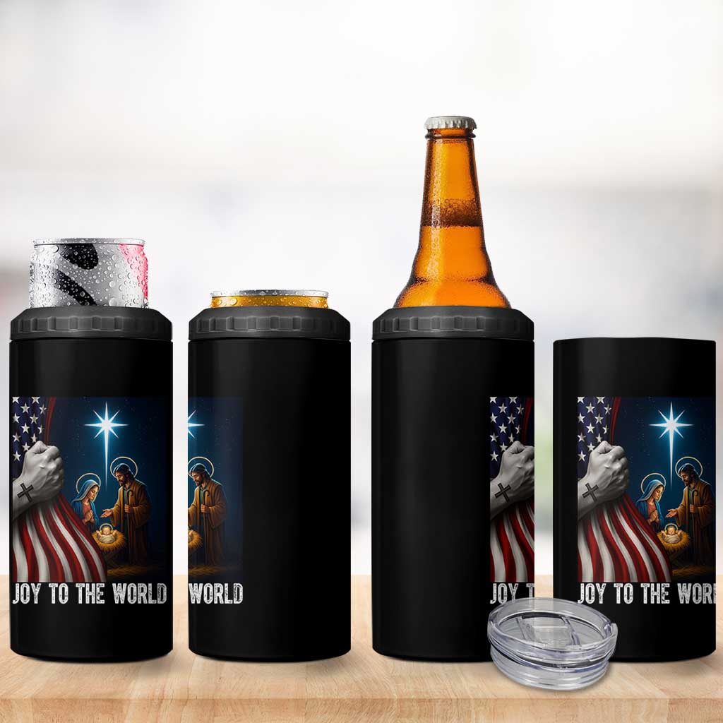 Jesus Christian 4 in 1 Can Cooler Tumbler American Flag Joy To The World Christmas - Wonder Print Shop