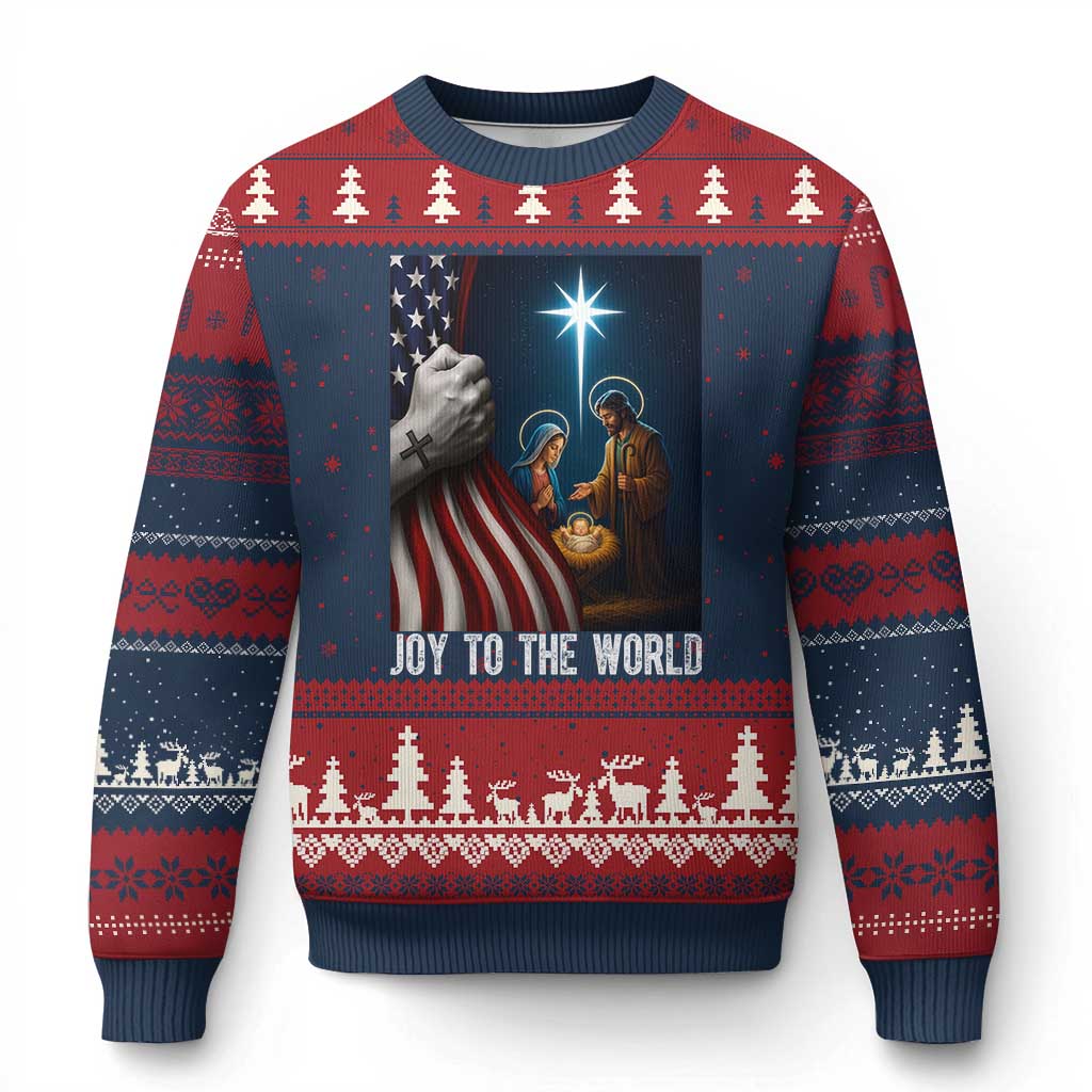 Jesus Christian Ugly Christmas Sweater American Flag Joy To The World Xmas - Wonder Print Shop