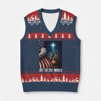 Jesus Christian V-Neck Knit Sweater Vest American Flag Joy To The World Xmas - Wonder Print Shop
