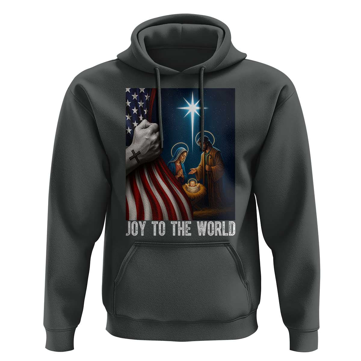 Jesus Christian Hoodie American Flag Joy To The World Christmas - Wonder Print Shop