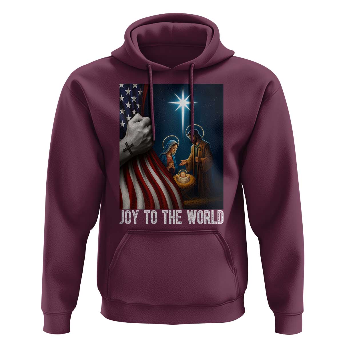 Jesus Christian Hoodie American Flag Joy To The World Christmas - Wonder Print Shop