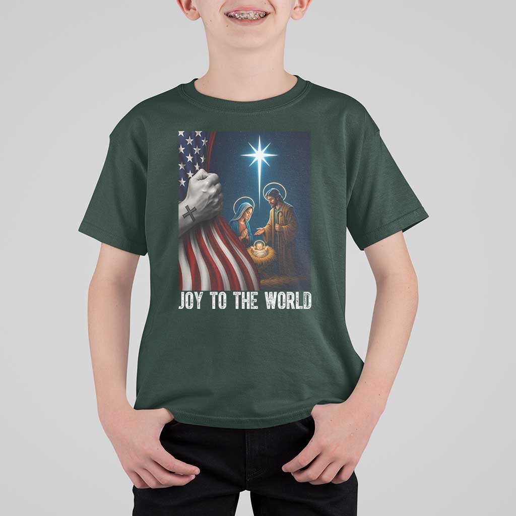 Jesus Christian T Shirt For Kid American Flag Joy To The World Christmas - Wonder Print Shop