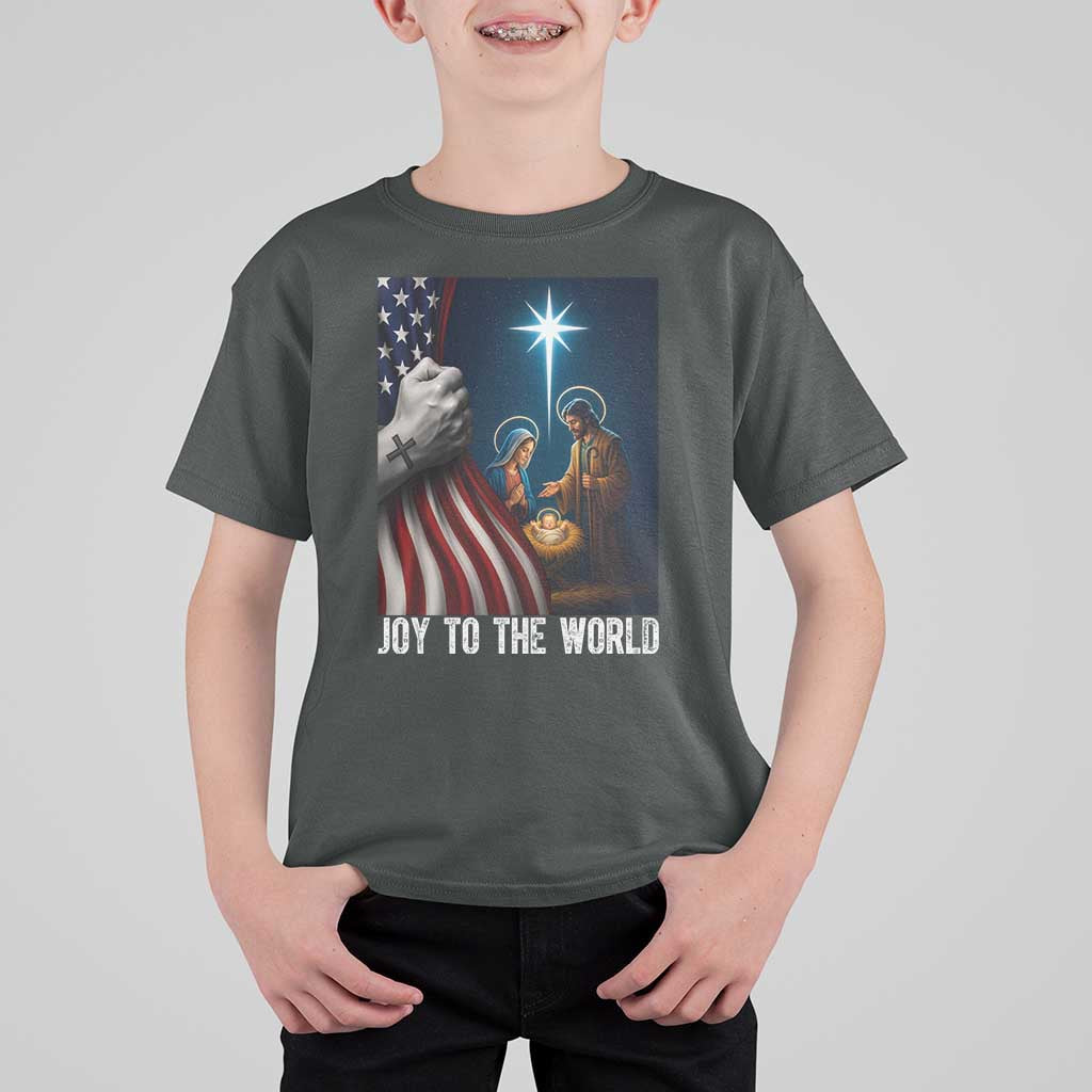 Jesus Christian T Shirt For Kid American Flag Joy To The World Christmas - Wonder Print Shop
