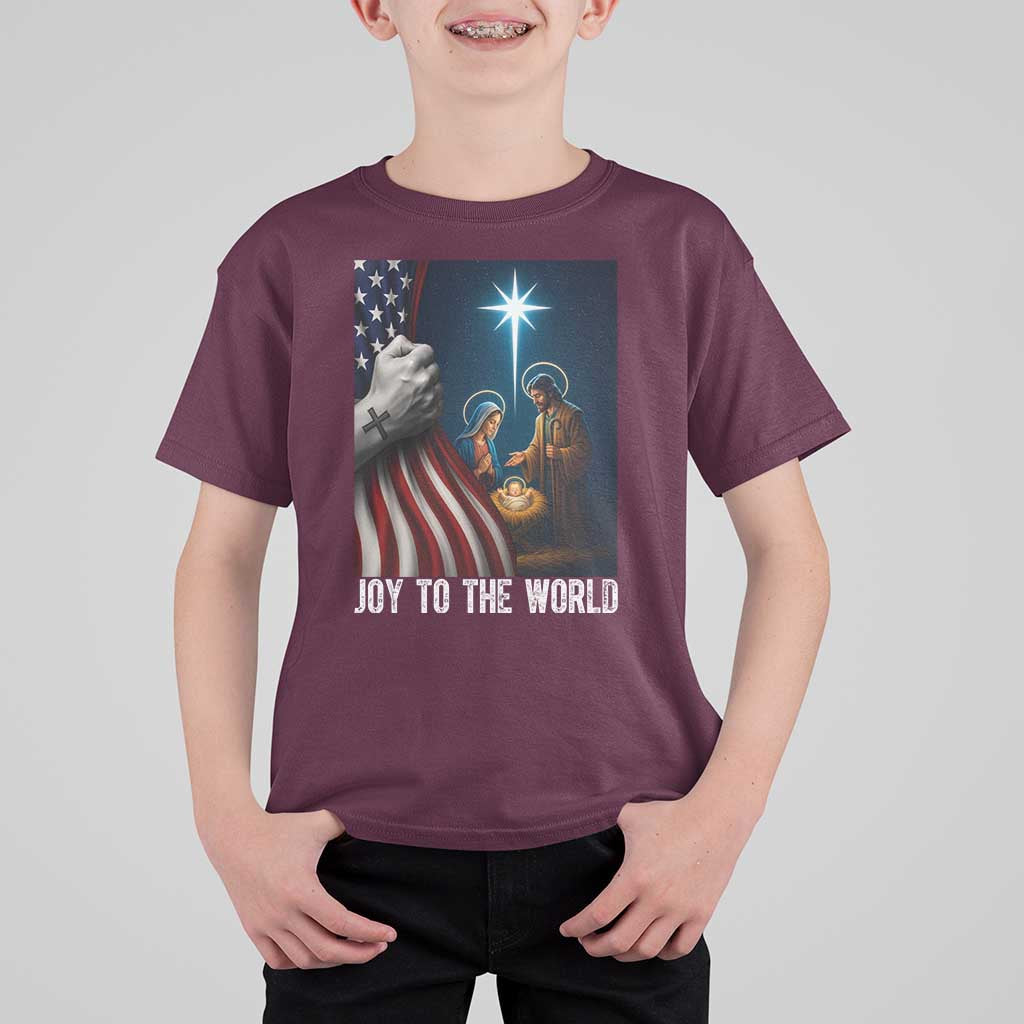 Jesus Christian T Shirt For Kid American Flag Joy To The World Christmas - Wonder Print Shop