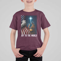 Jesus Christian T Shirt For Kid American Flag Joy To The World Christmas - Wonder Print Shop