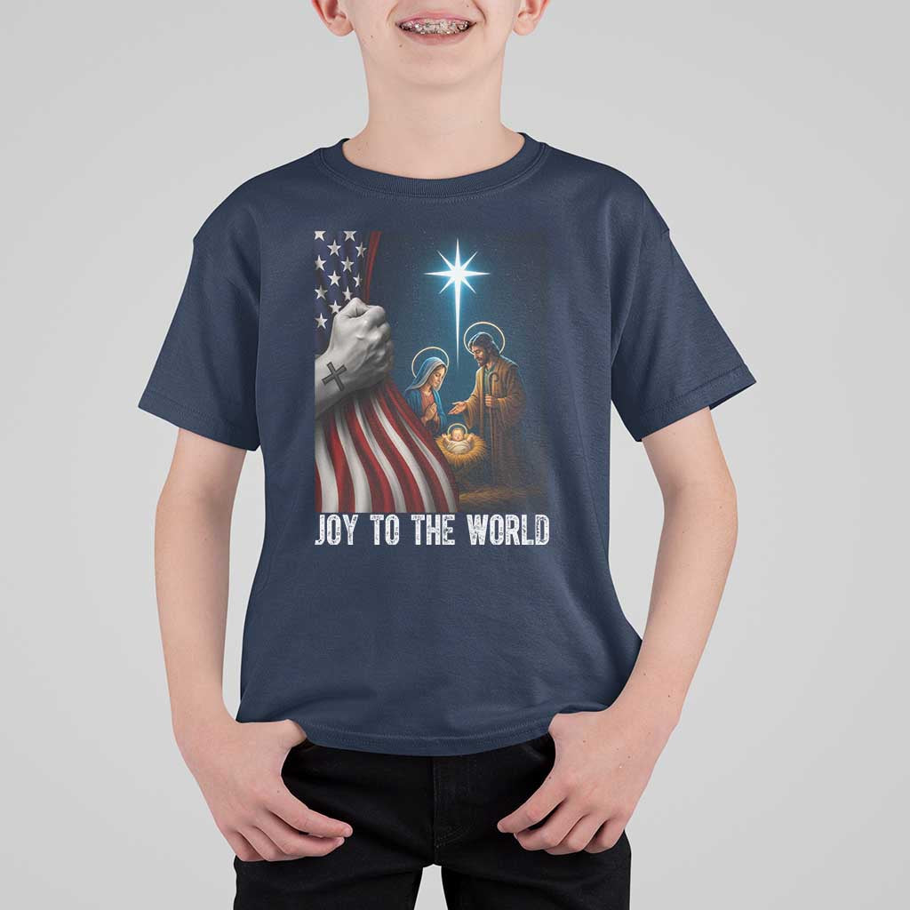 Jesus Christian T Shirt For Kid American Flag Joy To The World Christmas - Wonder Print Shop