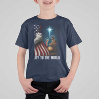 Jesus Christian T Shirt For Kid American Flag Joy To The World Christmas - Wonder Print Shop