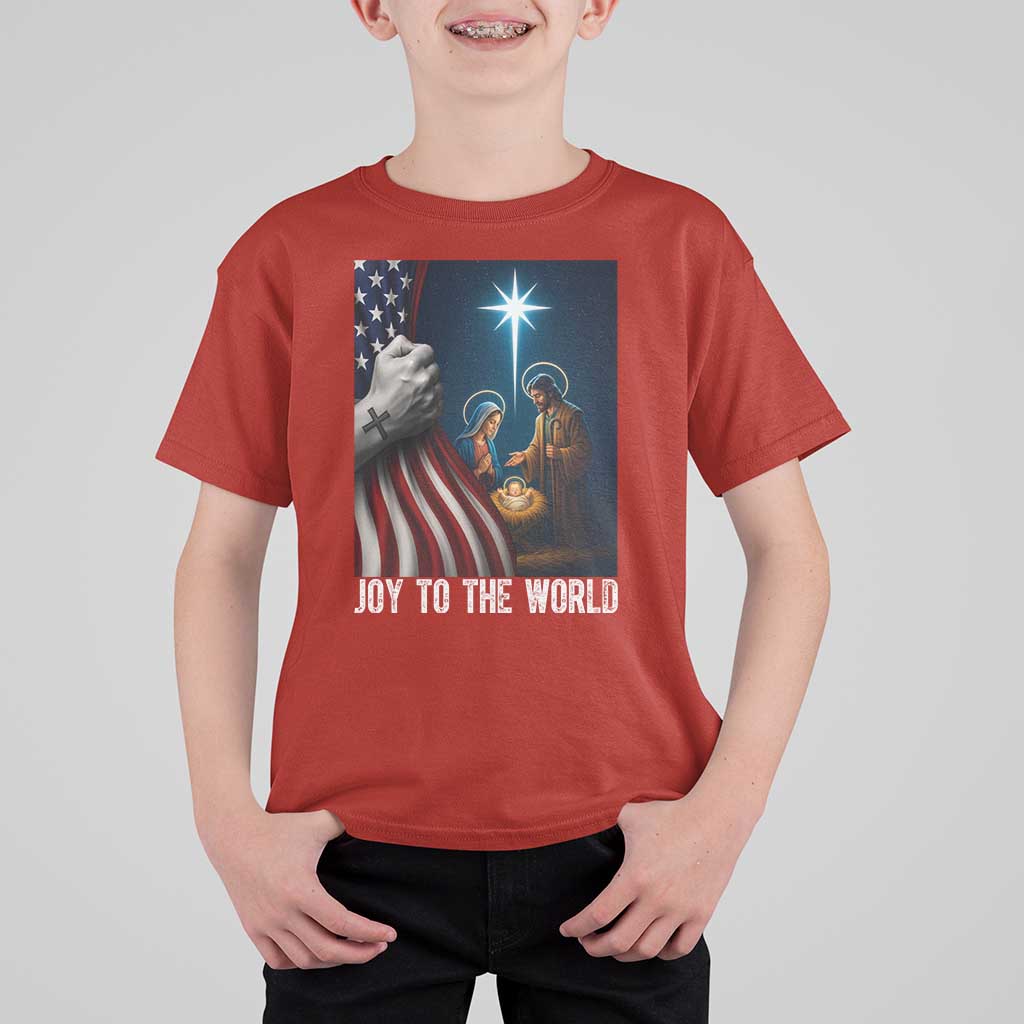 Jesus Christian T Shirt For Kid American Flag Joy To The World Christmas - Wonder Print Shop