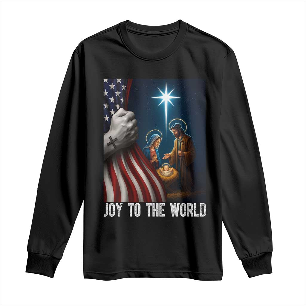 Jesus Christian Long Sleeve Shirt American Flag Joy To The World Christmas - Wonder Print Shop