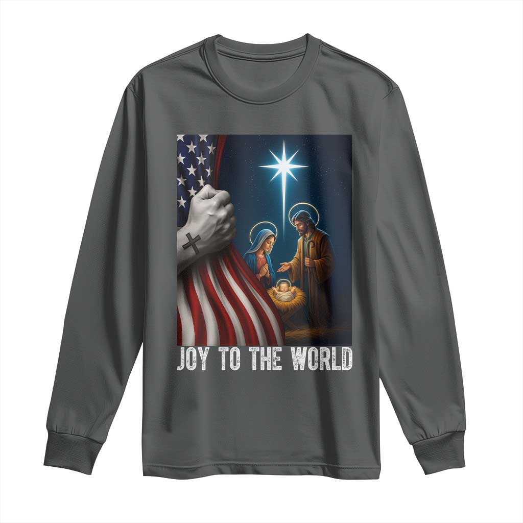 Jesus Christian Long Sleeve Shirt American Flag Joy To The World Christmas - Wonder Print Shop