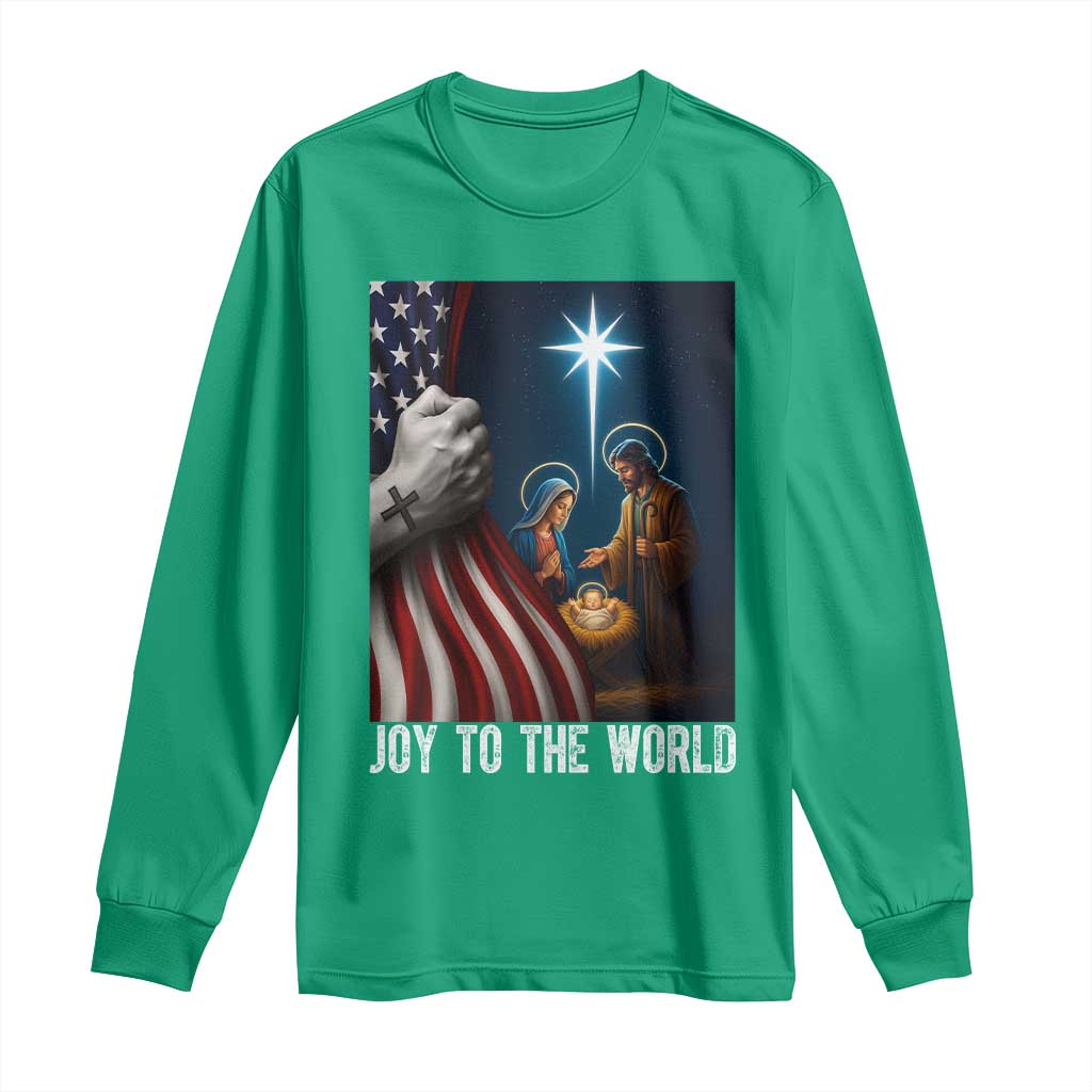 Jesus Christian Long Sleeve Shirt American Flag Joy To The World Christmas - Wonder Print Shop
