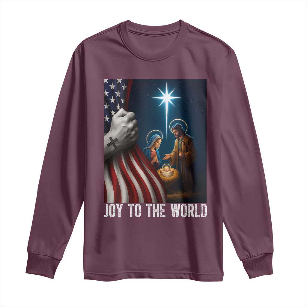 Jesus Christian Long Sleeve Shirt American Flag Joy To The World Christmas - Wonder Print Shop