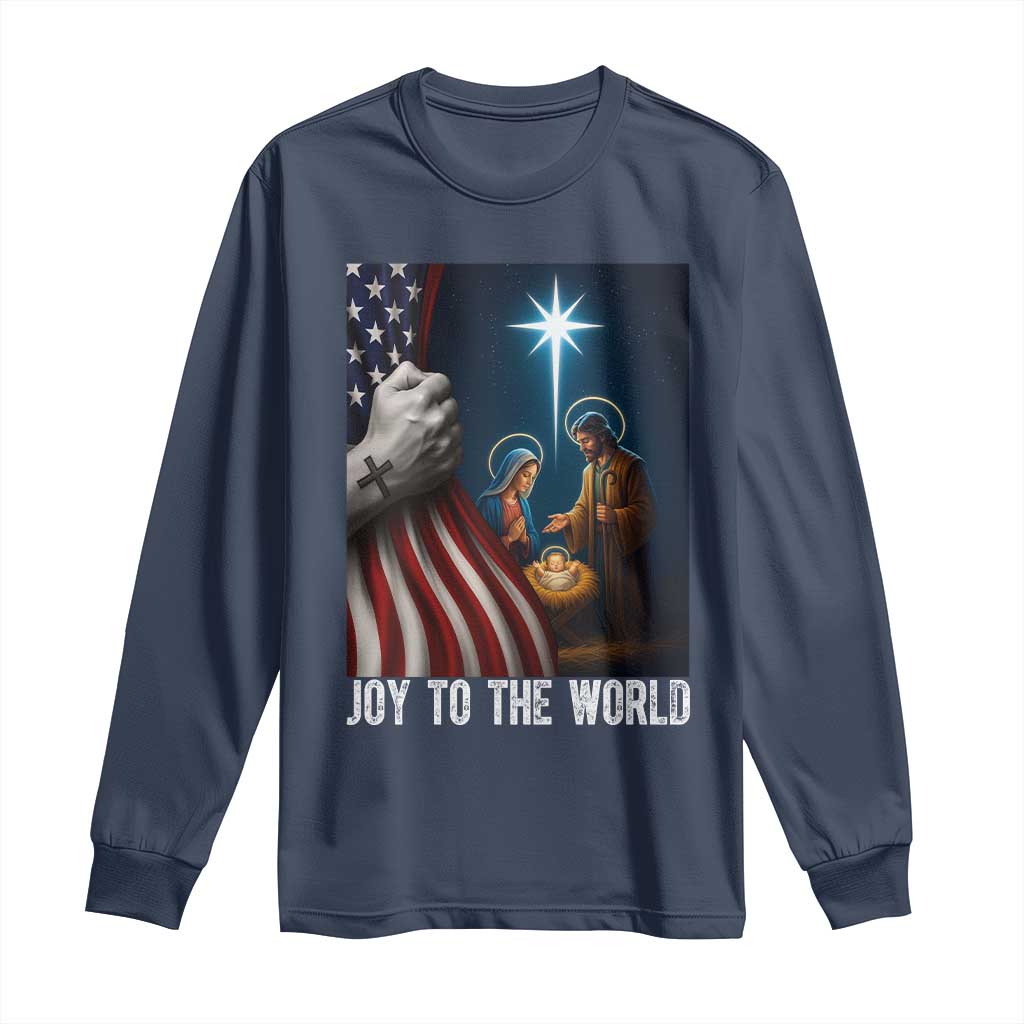 Jesus Christian Long Sleeve Shirt American Flag Joy To The World Christmas - Wonder Print Shop