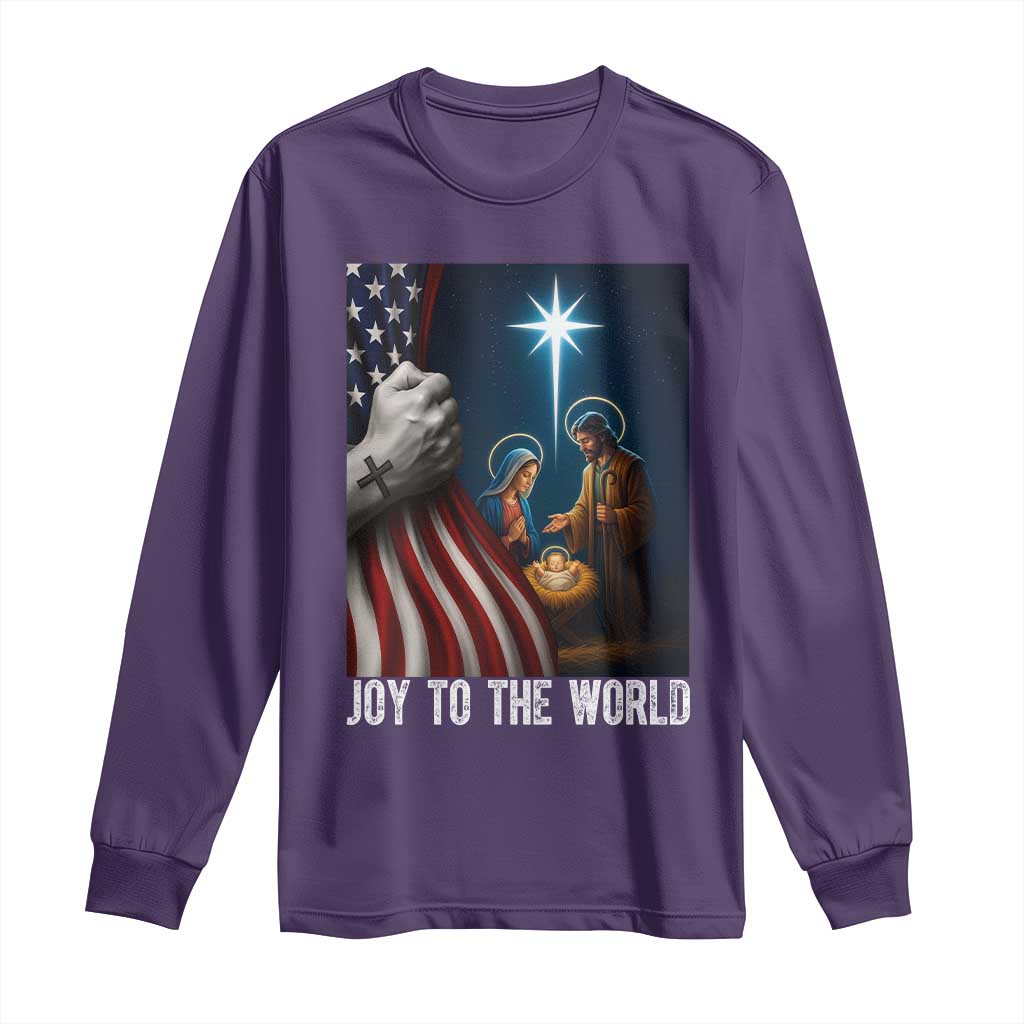 Jesus Christian Long Sleeve Shirt American Flag Joy To The World Christmas - Wonder Print Shop