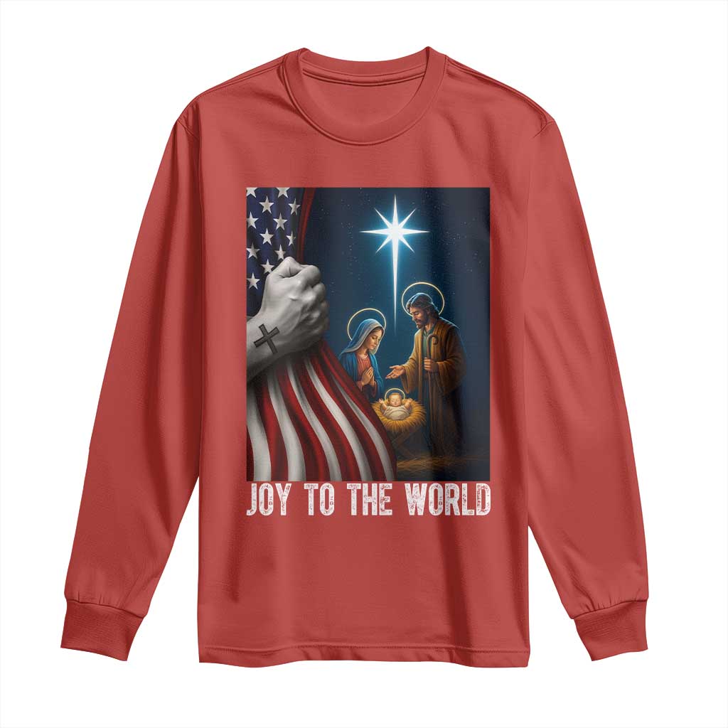 Jesus Christian Long Sleeve Shirt American Flag Joy To The World Christmas - Wonder Print Shop