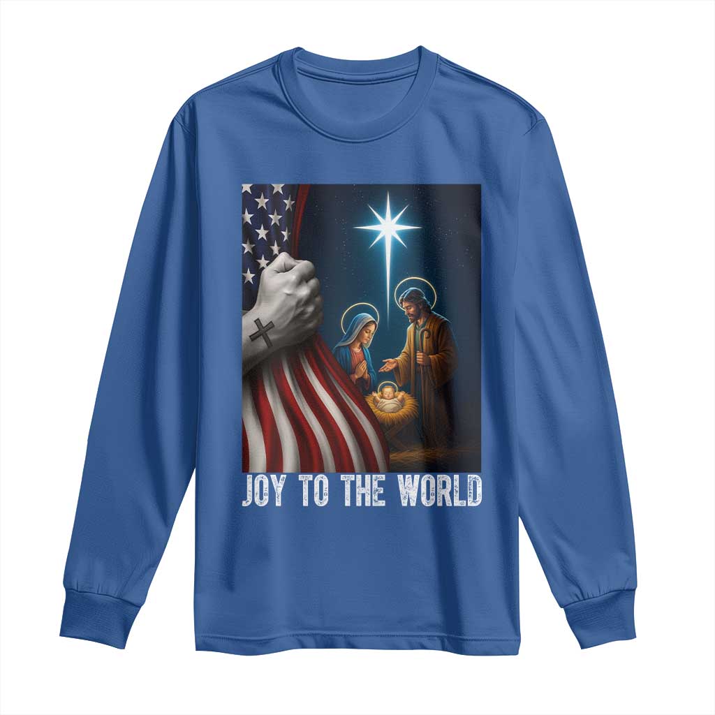 Jesus Christian Long Sleeve Shirt American Flag Joy To The World Christmas - Wonder Print Shop
