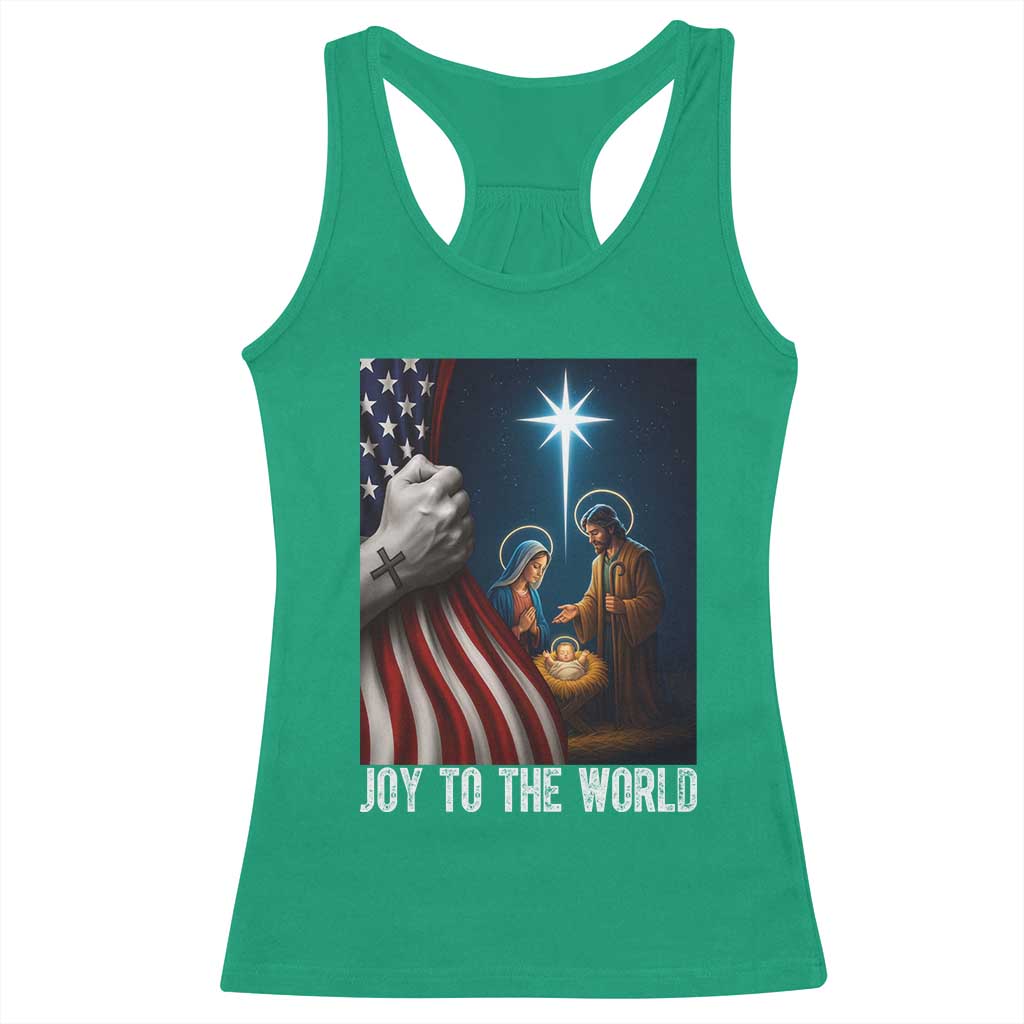 Jesus Christian Racerback Tank Top American Flag Joy To The World Christmas - Wonder Print Shop