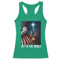 Jesus Christian Racerback Tank Top American Flag Joy To The World Christmas - Wonder Print Shop