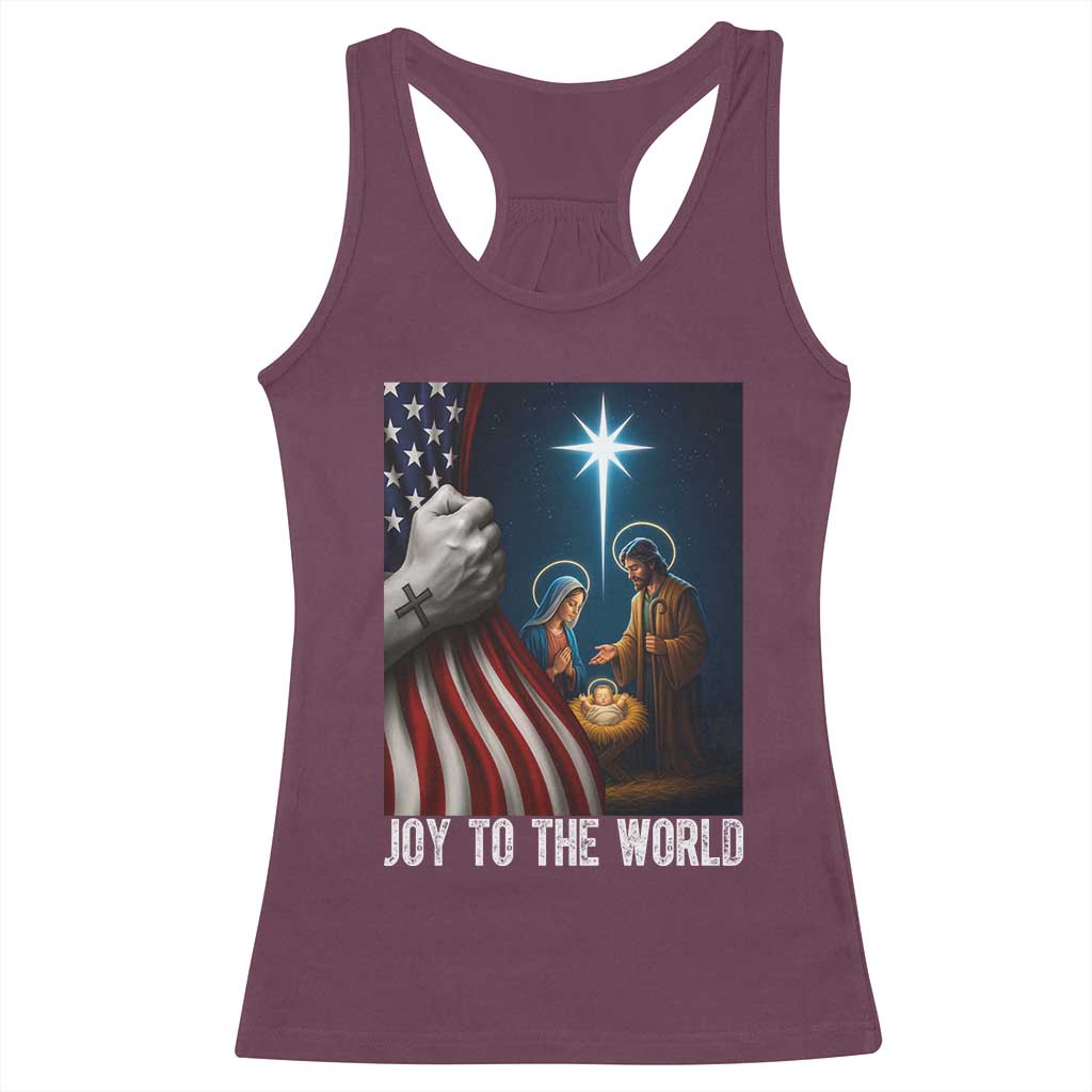 Jesus Christian Racerback Tank Top American Flag Joy To The World Christmas - Wonder Print Shop