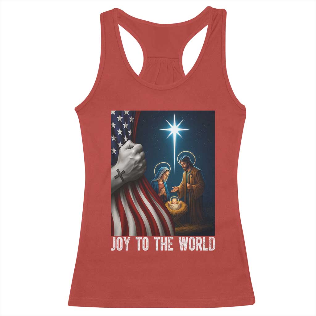 Jesus Christian Racerback Tank Top American Flag Joy To The World Christmas - Wonder Print Shop