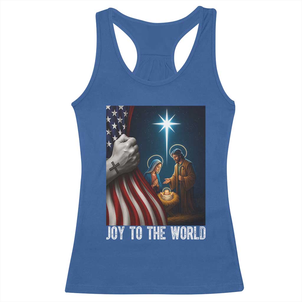Jesus Christian Racerback Tank Top American Flag Joy To The World Christmas - Wonder Print Shop