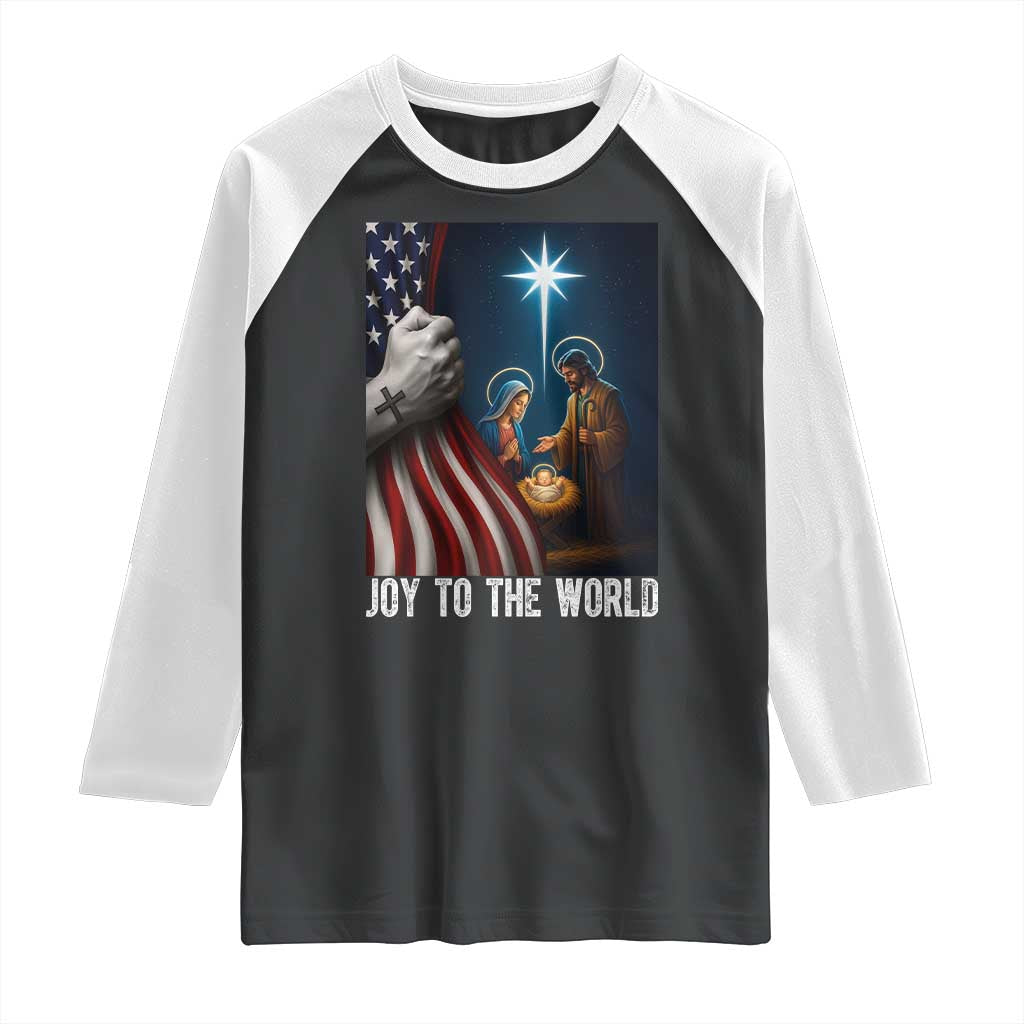 Jesus Christian Raglan Shirt American Flag Joy To The World Christmas - Wonder Print Shop