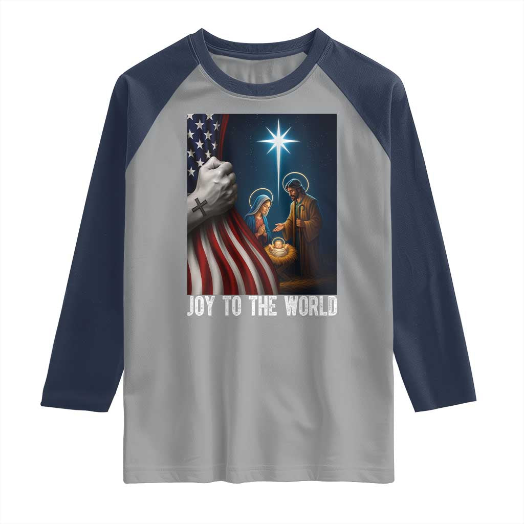 Jesus Christian Raglan Shirt American Flag Joy To The World Christmas - Wonder Print Shop