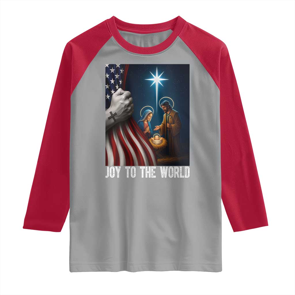 Jesus Christian Raglan Shirt American Flag Joy To The World Christmas - Wonder Print Shop