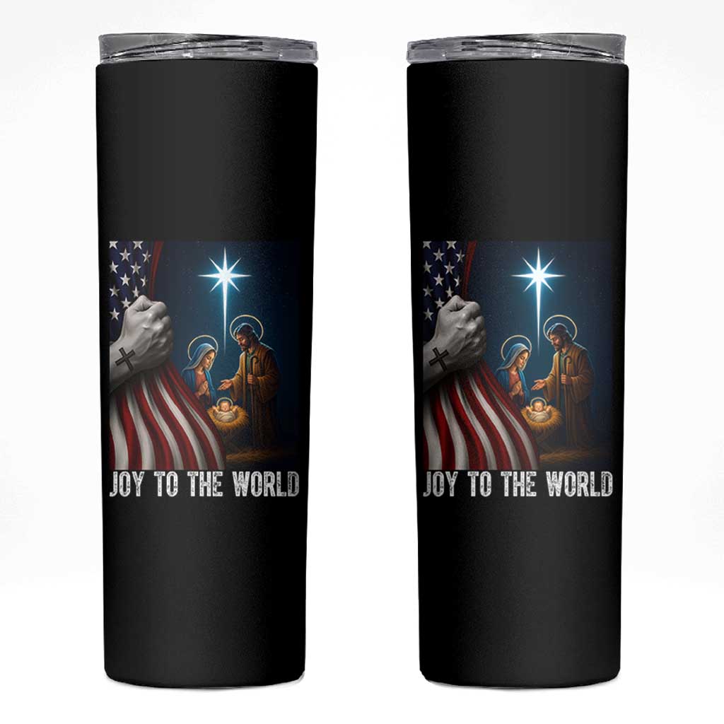 Jesus Christian Skinny Tumbler American Flag Joy To The World Christmas - Wonder Print Shop