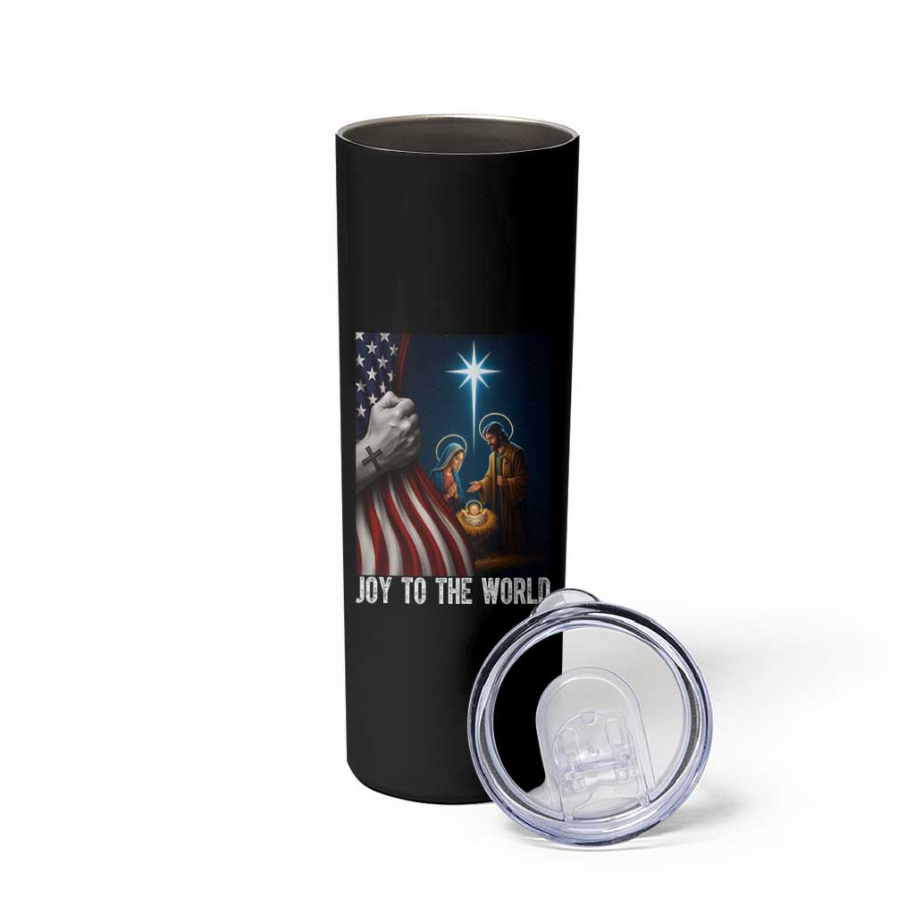 Jesus Christian Skinny Tumbler American Flag Joy To The World Christmas - Wonder Print Shop