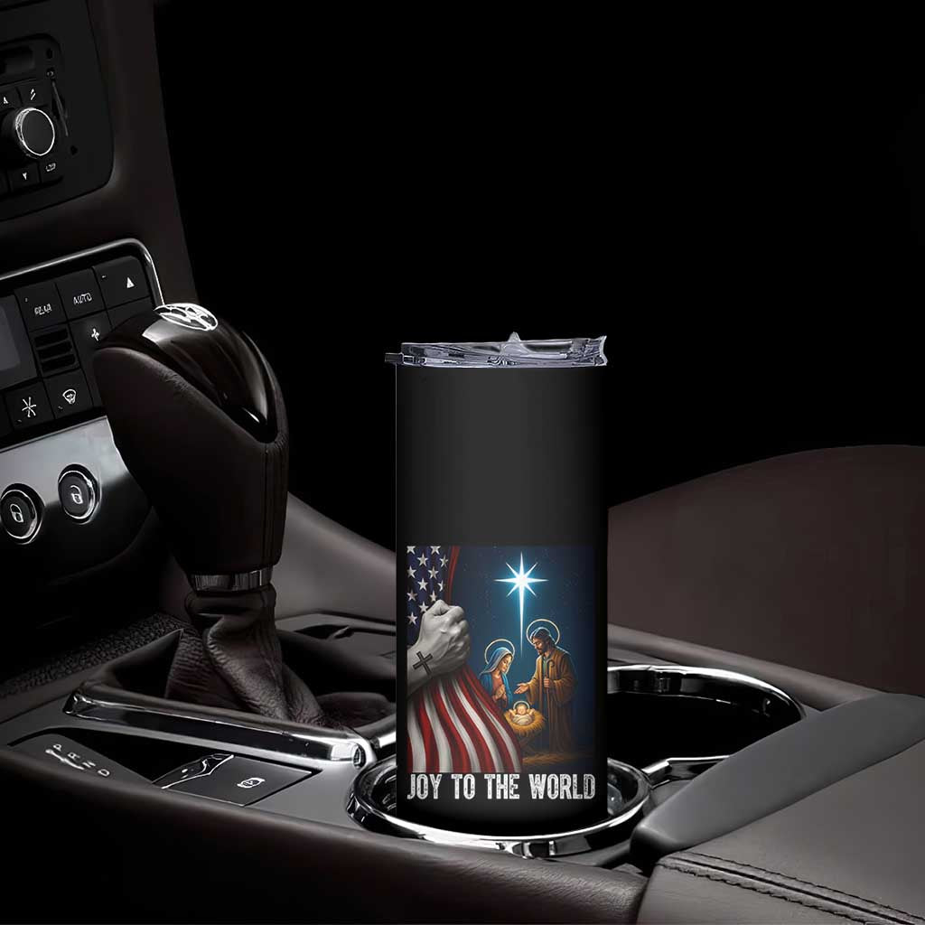 Jesus Christian Skinny Tumbler American Flag Joy To The World Christmas - Wonder Print Shop