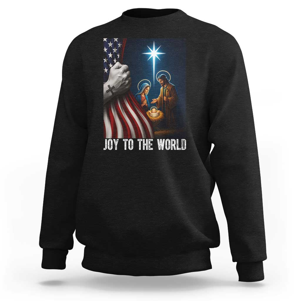 Jesus Christian Sweatshirt American Flag Joy To The World Christmas - Wonder Print Shop